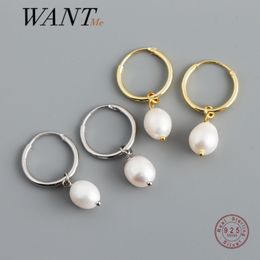 Stud WANTME Real 925 Sterling Silver Natural Freshwater Baroque Pearl Hanging Earrings for Women Gothic Charming Fashion Jewellery 230807