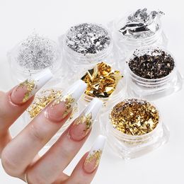 Nail Glitter 7 Boxes Aluminium Flakes Foils Set Gold Silver Irregular Paillette Art Sequins Decorations Sticker for Manicure 230808