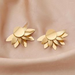 Stud Earrings Creativity Personalised Trendy Metal Lotus Flower Gilded Petals Frosting Fashion Sweet Cool Women's Jewellery Gifts