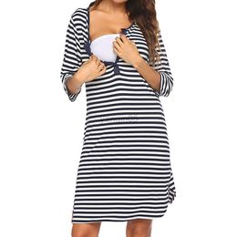 Maternity Dresses Women Striped Button Nursing Dress Pregnant Women Breastfeeding Pregnancy Dress Maternity Clothes Vestido Feminino Robe Femme HKD230808