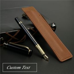 Fountain Pens Custom Text Pen With exquisite leather Pencil case No ink in the pen Gold text highquality tip 230807