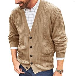 Men's Sweaters Mens Knitted Button Cardigan Coat Oversize Solid Color V-Neck Pockets Sweater Tunic Long-Sleeve Casual Autumn Spring Clothing