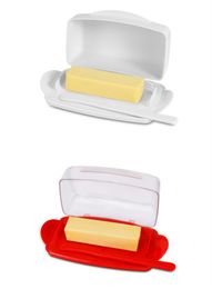 Butter Dish with Countertop Lid, Durable Plastic Butter Container with Spreader Knife, Cute Handle and Flip Lid Design for Easy Access, Non-Slip Two Pcs