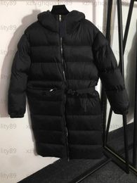 Womens Down Jacket Designer Winter Coat Windproof Coats Parka Belt Zipper Waist Pack Long Sleeve Hooded Mid-Length Cotton Clothing Designers Puffer Jackets