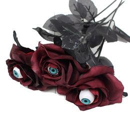 Decorative Flowers Wreaths 10pcs Gothic Black Rose Artificial Flower with Eyes Head Bouquet Home Halloween Decoration Horror Fake Rose Flowers 230808