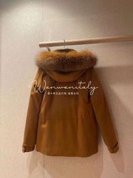 Womens Jackets Autumn and Winter loro piana Cashmere Fox Fur Coats Brown