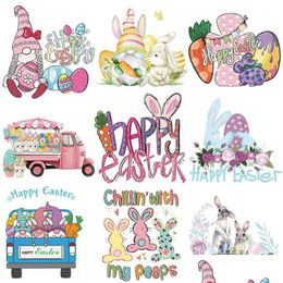 Sewing Notions Tools Iron Ones Easter Heat Transfer Stickers With Rabbit Pattern Appliques Design Decoration A Level Washable For Dhd3O