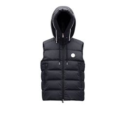 Hat Zipper Hidden Letters Design Mens Down Vest Chest NFC Badge men gilet Winter Hooded puffer vest Asian Size M--3XL