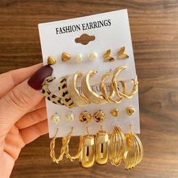 Hoop Earrings 6Pcs Women's Round Hollow Gold Color Stud Jewelry Accessories For Women Pendientes Mujer