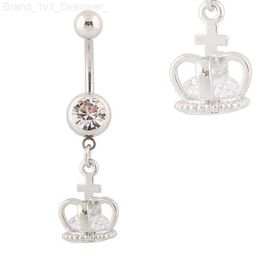 Navel ring Zircon belly button ring Imperial crown body piercing Body Jewellery Wholesale Surgical Steel bar Lot L230808