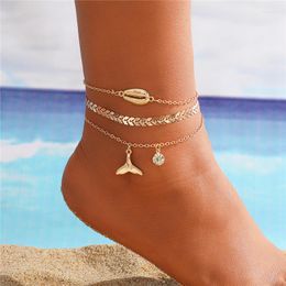 Anklets TOBILO 2023 Vintage Bohemian Gold Colour Shell For Women Crystal Chain Anklet Bracelet Beach Jewellery Gifts