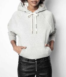 Zadig Voltaire Mens Women Designers Sportswear Heavy Craft Washing Water Five Sisters Embroidery Hooded Light Fleece Sweater Pure Cotton Tops