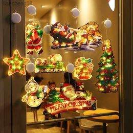 Christmas LED Light Snowflake Santa Hanging Sucker Lamp Window Ornaments Decoration for Home Xmas 2023 Navidad New Year Decor L230620