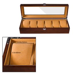 Watch Boxes Cases Watch Box 6 Slots Organiser for Men Wooden Watch Storage Display Box Velvety Softness Pillow Acrylic Glass Wooden Case Boxes Red 230807