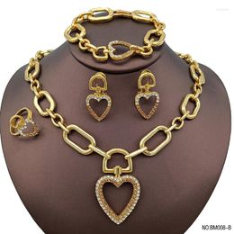 Necklace Earrings Set 18k Gold Plated India For Women Heart Shaped Wedding Party Gift Wholesale