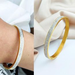 Bangle Trendy Zircon Stainless Steel Luxury Bracelets For Women Man Charm Simple Gold Colour Jewellery Gifts Wholesale