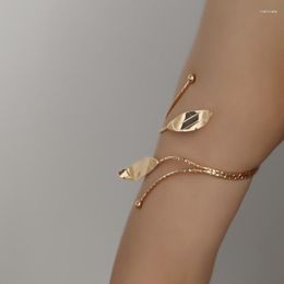 Bangle Summer Fashion Metal Open Adjustable Bracelet Hollow Geometric Pattern Retro Leaf Chain Arm Cuff Body Bracelets Jewelry