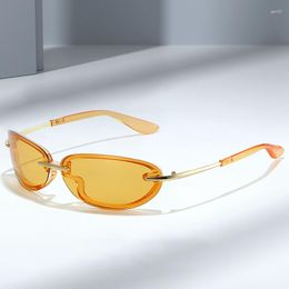 Sunglasses Y2K Designer Oval Women For Men Trendy Pink Sun Glasses Vintage Fashion Cutting Lens Candy Sport Goggle