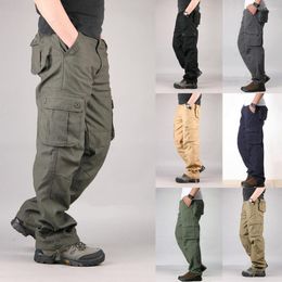 Men's Shorts Cargo Pants Baggy Full Length Trousers Military Men Solid Colour Multi-Pockets