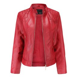 Womens Jackets Leather Jacket Women Zippers Spring Autumn PU Mandarin Collar Red Motor Biker Coat Female Oversized 230808