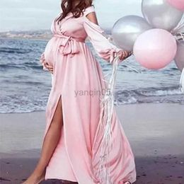 Maternity Dresses Elegant Maternity Evening Party Gown Long Sleeve V Neck Slim Maxi Pregnant Dress for Photoshoot Baby Shower Photo Props Dress HKD230808