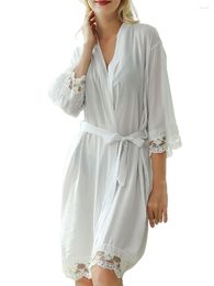 Women's Sleepwear Women S Satin Kimono Robe With Lace Trim And Belt - Elegant 3 4 Sleeve Dressing Gown For Loungewear