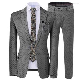 Men's Suits Dot Full Men 2 Pieces Set Notch Lapel Formal Slim Fit Tailored Blazers Tuxedo Wedding Groom Prom Terno Masculinos Completo