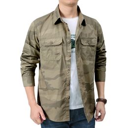 Fashion Camo Long Sleeve Shirt Men Fashion Military Work Shirts Overshirt Male Oversized Loose Camouflage Top Undies XXXXL