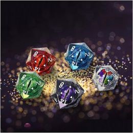 Party Favor 5Pcs Dice Set Handmade Resin Polyhedral Sharp Edge For Rpg Role Playing Table Games With Pouch Drop Delivery Home Garden Dhkpu