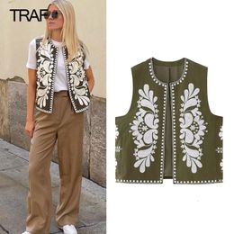 Women's Vests TRAF Woman Embroidered Vests Women's Suit vest Summer Cardigan Sleeveless Embroidered Top Floral Female vest Jackets Coat 230808