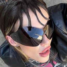 Sunglasses Vintage Y2K Oversized Rimless Women For Men Fashion Designer One Piece Sun Glasses Trend Punk Shades
