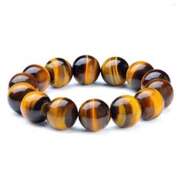 Strand 8 10 12 14 16 18 20mm Round Natural Yellow Tiger Eye Stone Bracelet Gem Jewelry Making Design Elastic Hand String For Men Gifts