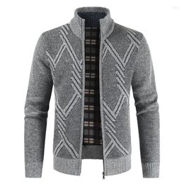 Men's Sweaters Men Cardigan Sweater Coat 2023 Winter Fleece Zipper Stand-up Collar Solid Colour Casual Knitted Jacket Clothing