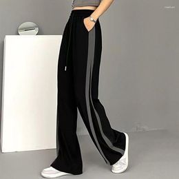 Women's Pants Black Patchwork Sweatpants Women Harajuku High Waist Loose Straight Drawstring Maxi Wide Leg Female S-3XL