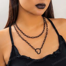 Layered Black Chain with Heart Pendant Necklace for Women Trendy Choker on the Neck 2023 Fashion Jewellery Accessories Female