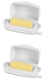 Butter Dish with Countertop Lid, Durable Plastic Butter Container with Spreader Knife, Cute Handle and Flip Lid Design for Easy Access, Non-Slip Two Pcs-8