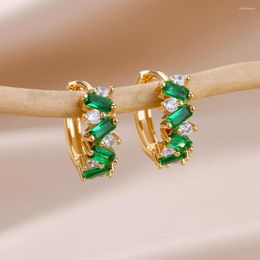 Hoop Earrings Green Zircon For Women Girls Gold Plated Stainless Steel 2023 Trending Modern Aesthetic Jewellery Aretes