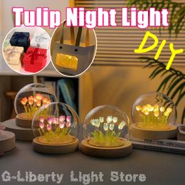 Novelty Items LED Tulip Night Light Handmade Furniture Decoration USB DIY Bedside Lamp Simulation Flower Table Lamp Atmosphere Lamp for Gift 230808