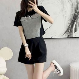 Women's Tracksuits Shorts Sets Summer Loose Patchwork O-neck T-shirts And Wide Leg Korean Fashion Casual Two Piece Women Outfits