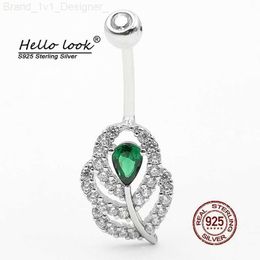 HelloLook New Leaf Belly Button Ring Green Zircon Belly Piercing Ring 925 Sterling Silver Navel Piercing Body Jewelry L230808