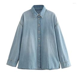 Women's Blouses Summer Fashion Temperament All-match Lapel Long-sleeved Loose Denim Shirt Single-breasted Denim's Top