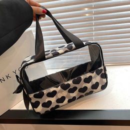 Translucent Love Makeup Bag Convenient Canvas Print Zipper Carrying Bag Large Capacity Wash Bag 230715