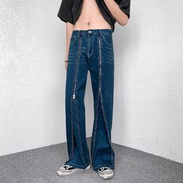 Men's Jeans 2023 Striped Zipper Corner Wash Blue Fashion Boys Micro Stretch European And American Simple Trend Loose Casual Pants