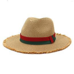 Wide Brim Hats Fashion Fedora Straw Hat Outdoor Travel Vacation Sun Shade Panama Jazz Beach Cap Men Women Protection Big