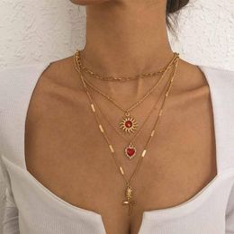 Chains Luxury Design Three Layer Sun Love Rose Necklace Lady In Trend Clavicle Jewellery Fashion Woman's Choker Party Gift