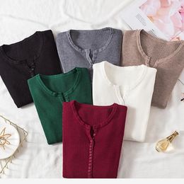 Women's Sweaters Long Sleeve Autumn Winter V Neck Button Up Stretchable Pullover Korean Sweater Femme Jersey Knitted Pull Jumper Clothes