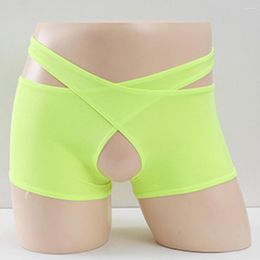 Underpants Men Open Crotch Underwear Sexy Cross Strap Boxer Briefs Hollow Our Shorts Erotic Lingerie Male Soft Panties