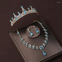 Necklace Earrings Set Itacazzo Bridal Headwear Crown Four Piece Of Light Blue-Colour Women's Exquisite Party Tiaras