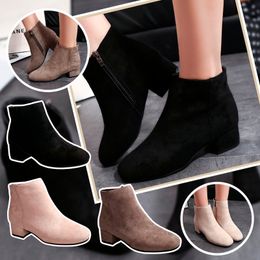 Western Womens 979 Short Ankle Zipper Solid British Style Shoes Waterproof Snow Women Mid-calf Boots Winter 230807 a