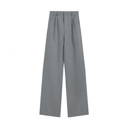 Women s Pants s Grey Suit Wide Leg Summer Style Office Girl Trousers High Waist Straight Casual 230808